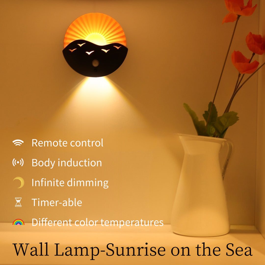 Lampe murale LED ABS au design Art Déco moderne avec batterie rechargeable et aimantée, en forme de lever de soleil, pour couloir 