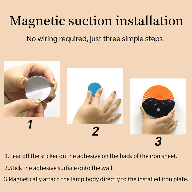 Moderne Art Deco Wiederaufladbare Batterie Magnetisch Runde Sonnenaufgang ABS LED Wandleuchte Für Flur 