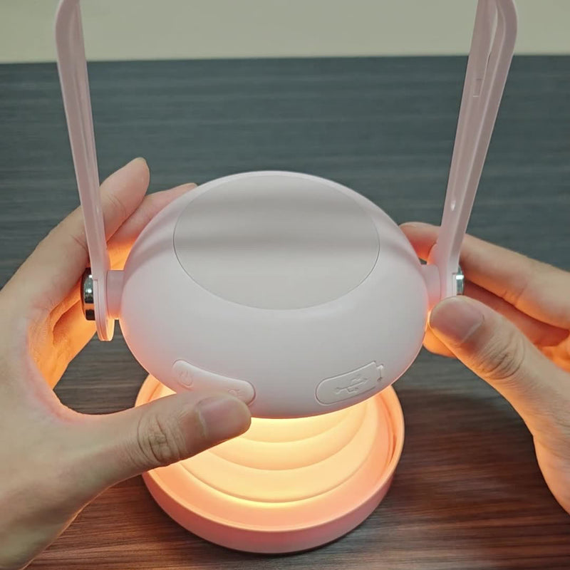 مصباح طاولة LED مع مرآة دائرية قابلة للطي وقابلة لإعادة الشحن مصنوع من السيليكا وABS وPC للإضاءة الليلية في غرفة النوم 