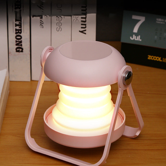 مصباح طاولة LED مع مرآة دائرية قابلة للطي وقابلة لإعادة الشحن مصنوع من السيليكا وABS وPC للإضاءة الليلية في غرفة النوم 