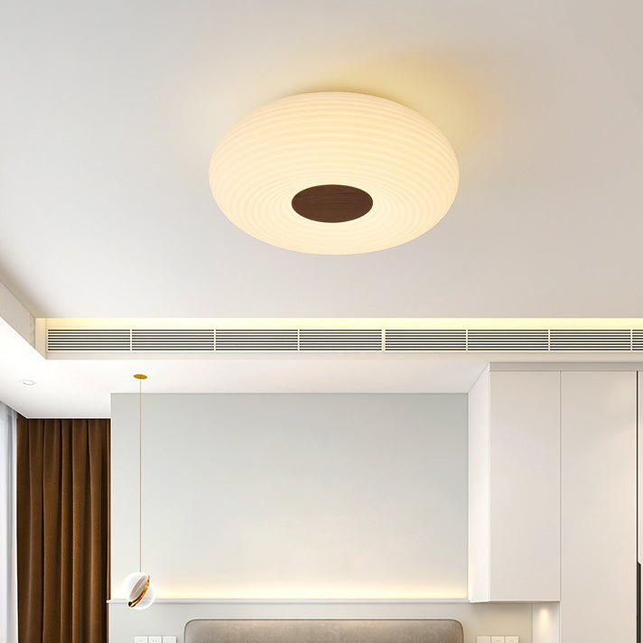 Luz de techo empotrada LED redonda de madera escandinava contemporánea con rayas para pasillo 