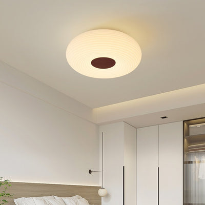 Luz de techo empotrada LED redonda de madera escandinava contemporánea con rayas para pasillo 