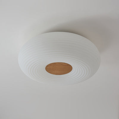 Luz de techo empotrada LED redonda de madera escandinava contemporánea con rayas para pasillo 