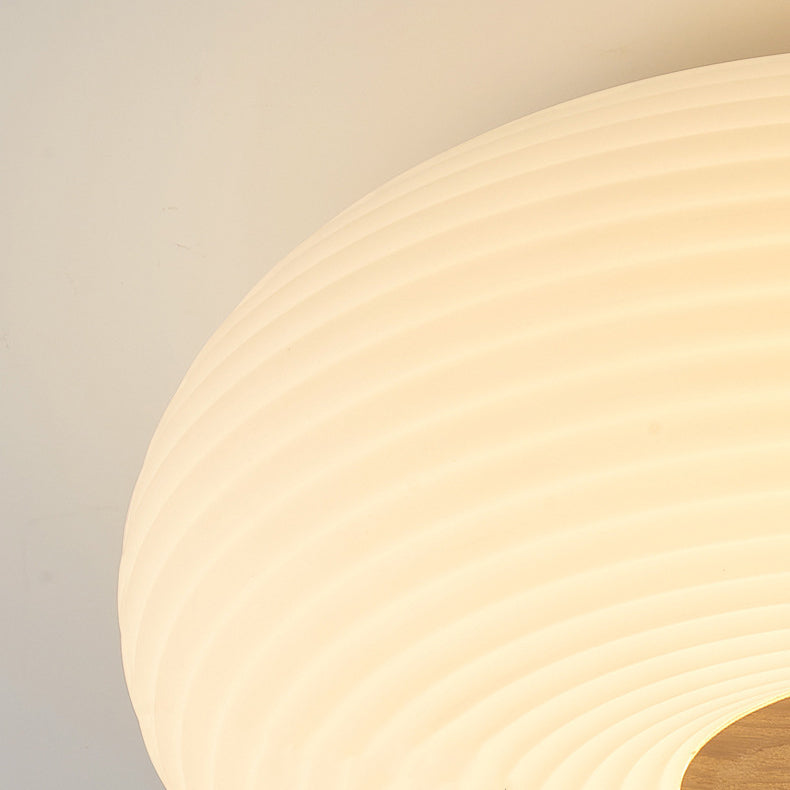 Luz de techo empotrada LED redonda de madera escandinava contemporánea con rayas para pasillo 