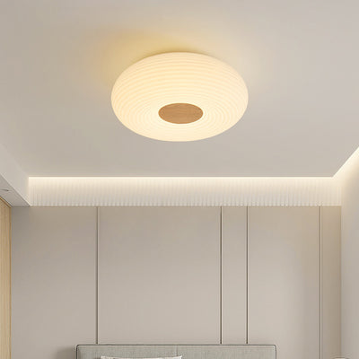 Luz de techo empotrada LED redonda de madera escandinava contemporánea con rayas para pasillo 