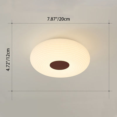 Luz de techo empotrada LED redonda de madera escandinava contemporánea con rayas para pasillo 