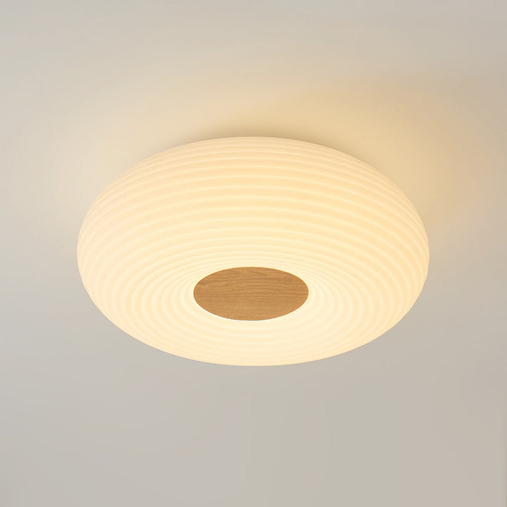 Contemporary Scandinavian Wood PE Round Striped LED Flush Mount Ceiling Light For Hallway