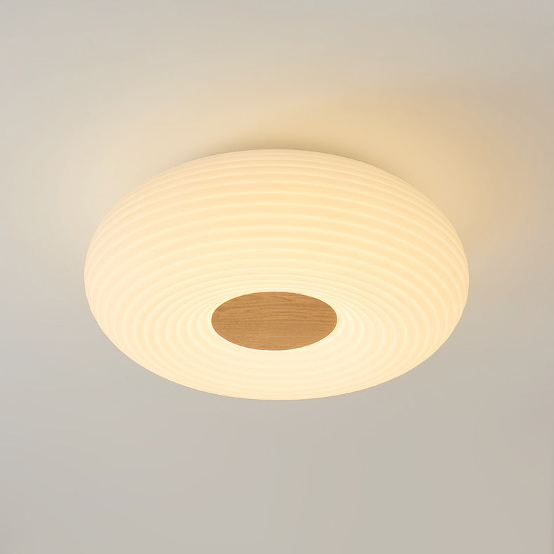 Luz de techo empotrada LED redonda de madera escandinava contemporánea con rayas para pasillo 