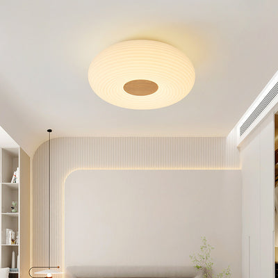 Luz de techo empotrada LED redonda de madera escandinava contemporánea con rayas para pasillo 