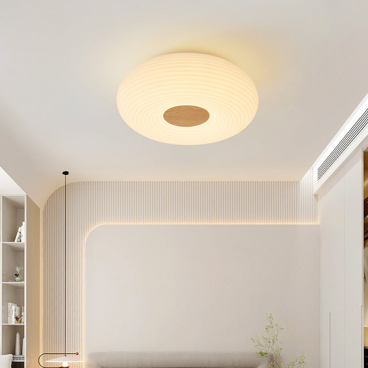 Luz de techo empotrada LED redonda de madera escandinava contemporánea con rayas para pasillo 