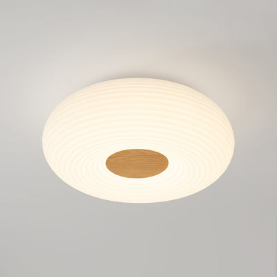 Luz de techo empotrada LED redonda de madera escandinava contemporánea con rayas para pasillo 