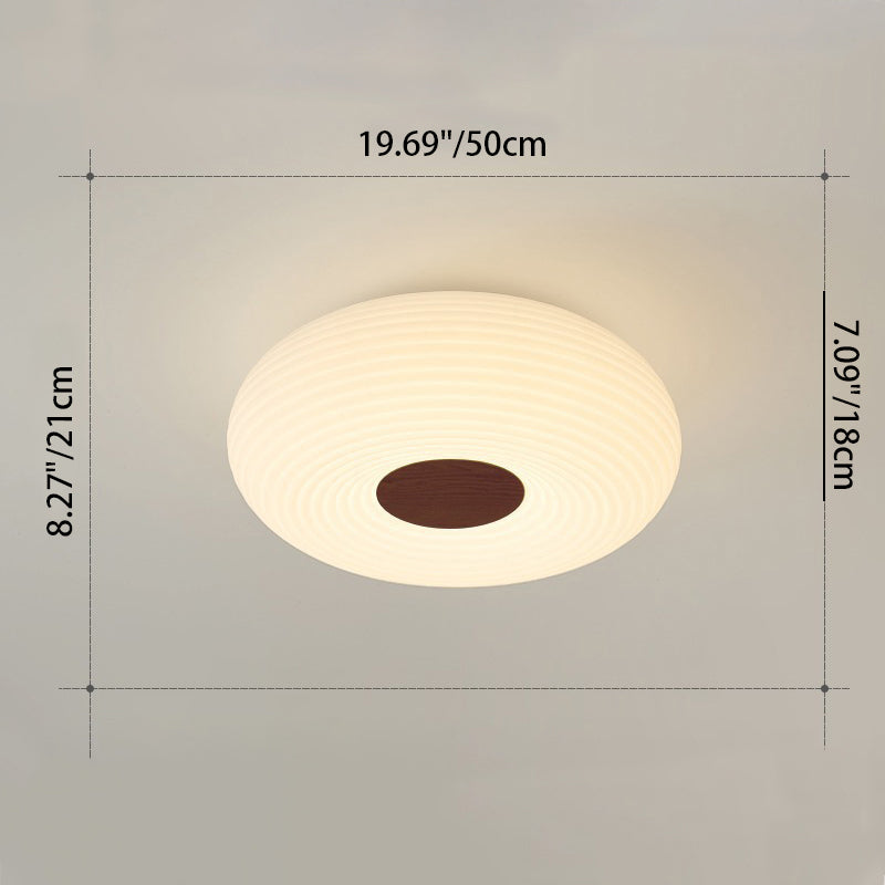 Luz de techo empotrada LED redonda de madera escandinava contemporánea con rayas para pasillo 