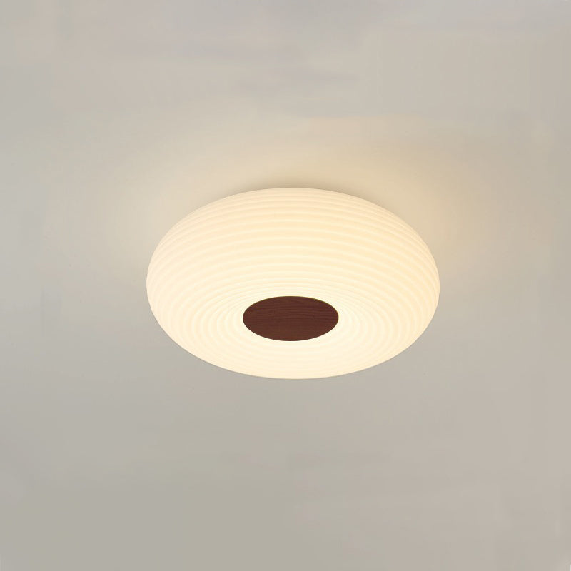 Luz de techo empotrada LED redonda de madera escandinava contemporánea con rayas para pasillo 