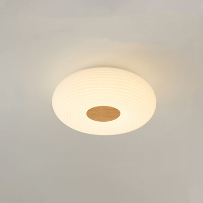Luz de techo empotrada LED redonda de madera escandinava contemporánea con rayas para pasillo 