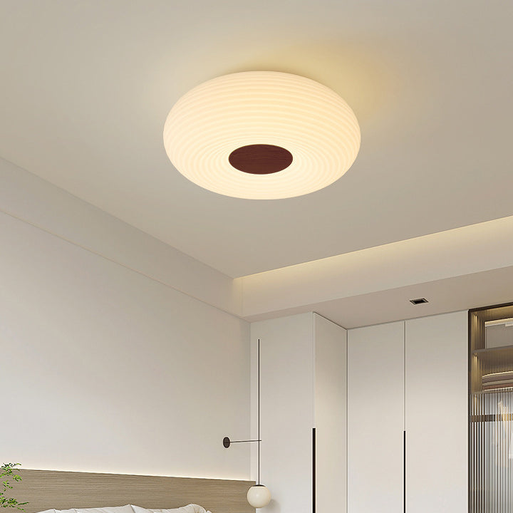 Luz de techo empotrada LED redonda de madera escandinava contemporánea con rayas para pasillo 
