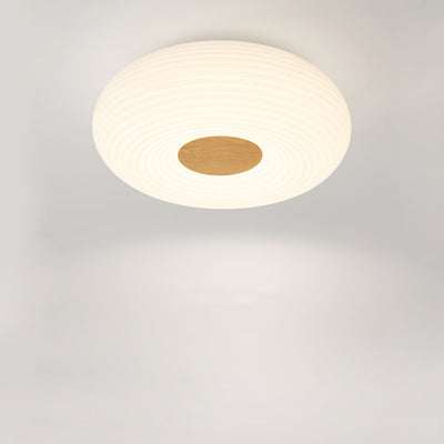 Luz de techo empotrada LED redonda de madera escandinava contemporánea con rayas para pasillo 