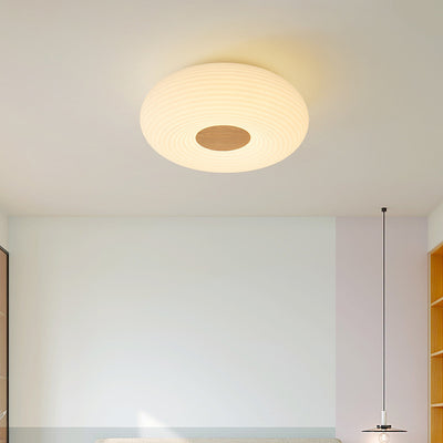 Luz de techo empotrada LED redonda de madera escandinava contemporánea con rayas para pasillo 
