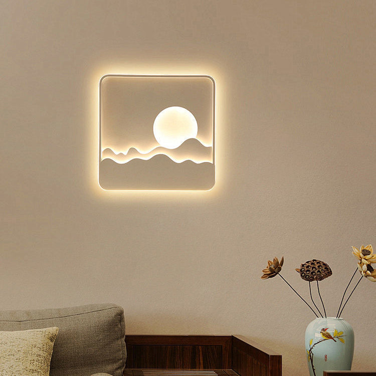 Luz de techo LED cuadrada rectangular de montaje empotrado con diseño contemporáneo de hierro creativo, aluminio, sílice y acrílico con línea ondulada de sol para sala de estar 