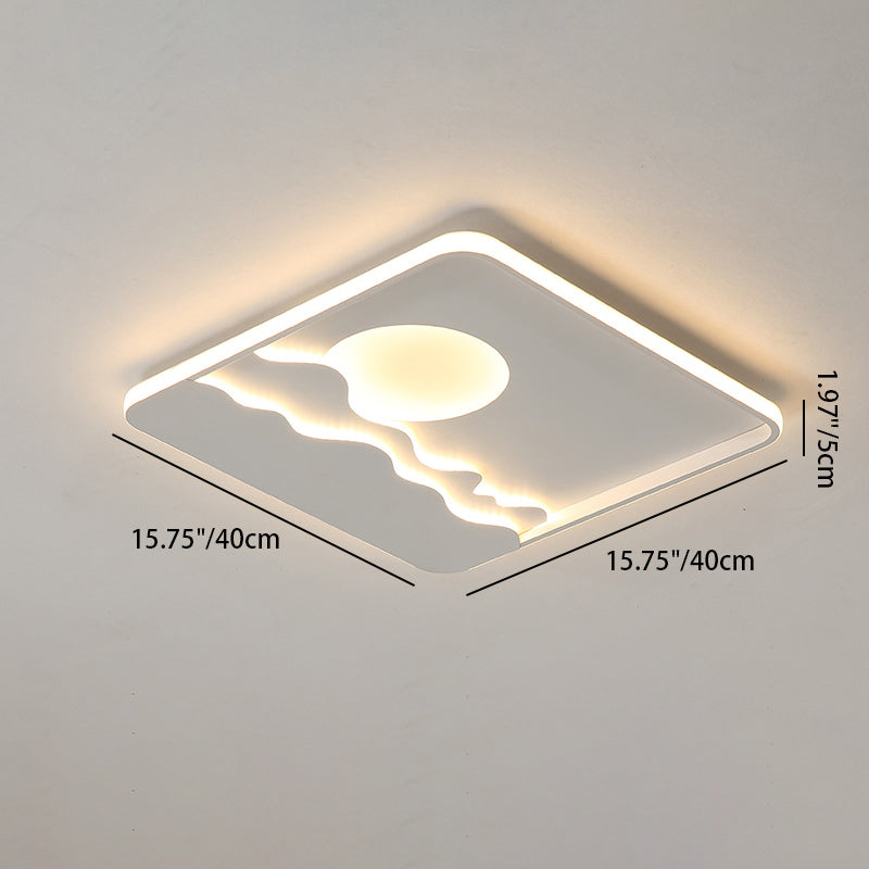 Luz de techo LED cuadrada rectangular de montaje empotrado con diseño contemporáneo de hierro creativo, aluminio, sílice y acrílico con línea ondulada de sol para sala de estar 