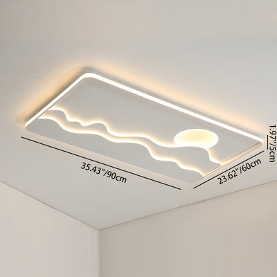 Luz de techo LED cuadrada rectangular de montaje empotrado con diseño contemporáneo de hierro creativo, aluminio, sílice y acrílico con línea ondulada de sol para sala de estar 