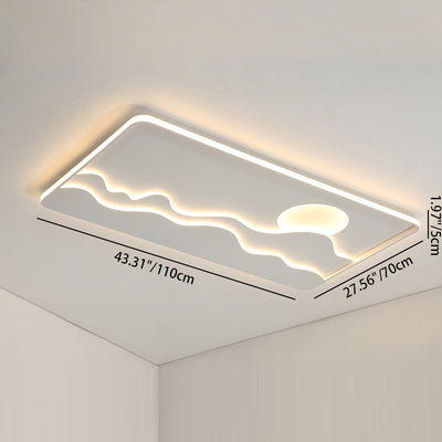 Luz de techo LED cuadrada rectangular de montaje empotrado con diseño contemporáneo de hierro creativo, aluminio, sílice y acrílico con línea ondulada de sol para sala de estar 
