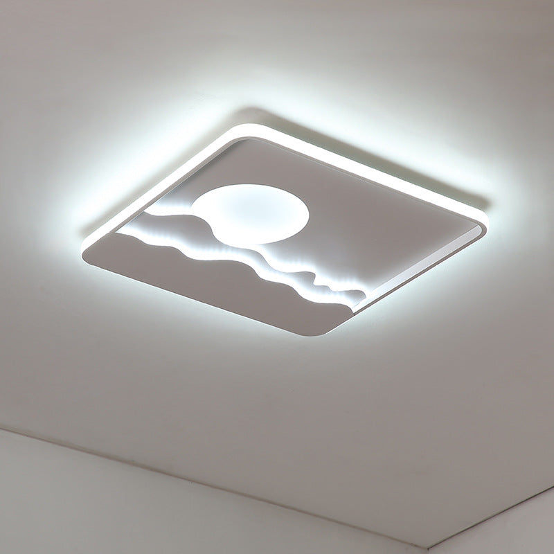 Luz de techo LED cuadrada rectangular de montaje empotrado con diseño contemporáneo de hierro creativo, aluminio, sílice y acrílico con línea ondulada de sol para sala de estar 