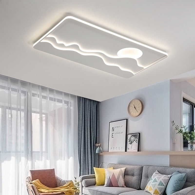 Luz de techo LED cuadrada rectangular de montaje empotrado con diseño contemporáneo de hierro creativo, aluminio, sílice y acrílico con línea ondulada de sol para sala de estar 