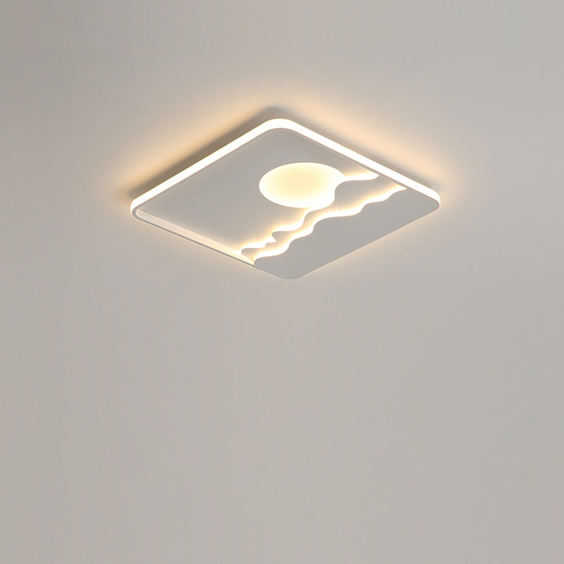Luz de techo LED cuadrada rectangular de montaje empotrado con diseño contemporáneo de hierro creativo, aluminio, sílice y acrílico con línea ondulada de sol para sala de estar 
