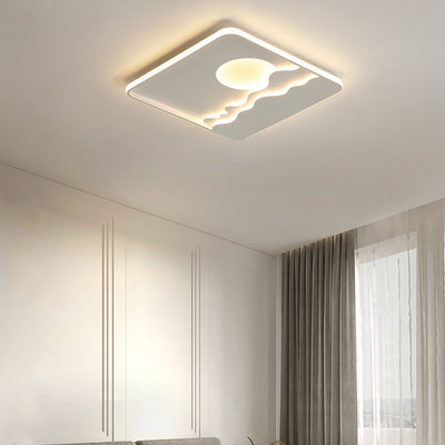 Luz de techo LED cuadrada rectangular de montaje empotrado con diseño contemporáneo de hierro creativo, aluminio, sílice y acrílico con línea ondulada de sol para sala de estar 