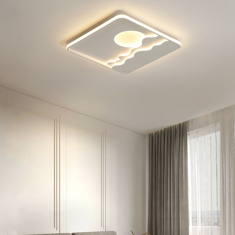 Luz de techo LED cuadrada rectangular de montaje empotrado con diseño contemporáneo de hierro creativo, aluminio, sílice y acrílico con línea ondulada de sol para sala de estar 