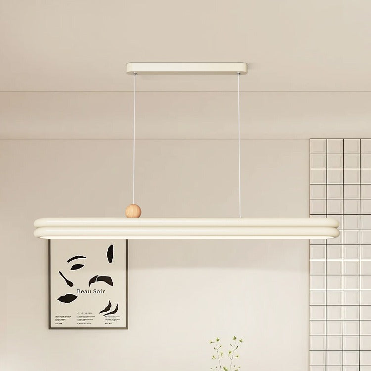 Traditionelle französische Gummi-Holz Aluminium PVC elliptische Zwei-Ebenen LED-Kronleuchter Insellicht für das Esszimmer 