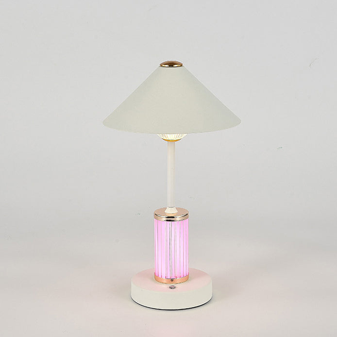 Lampe de table LED à intensité variable tactile en forme de cylindre conique en acrylique rechargeable scandinave contemporaine pour chambre à coucher 