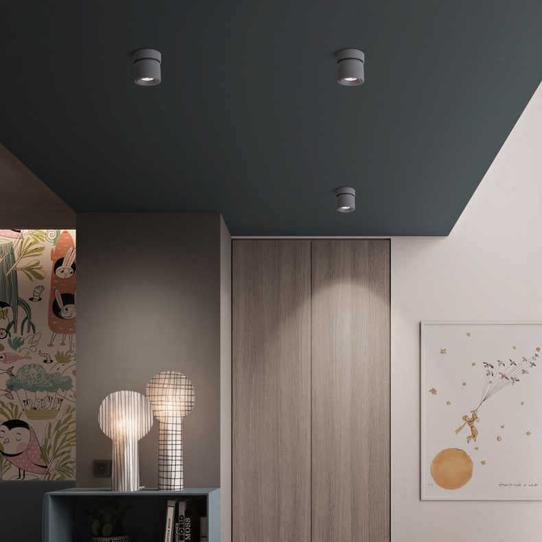 Plafonnier semi-encastré LED contemporain scandinave en aluminium rotatif rond pour salon 