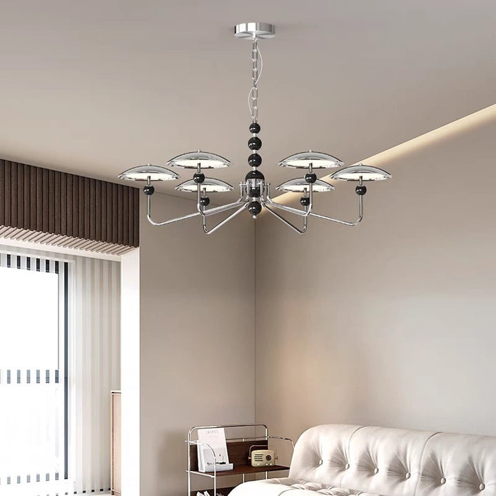 Zeitgenössische Retro Eisen Aluminium Acryl Sternspur Fliegende Untertasse LED Kronleuchter Für Wohnzimmer 