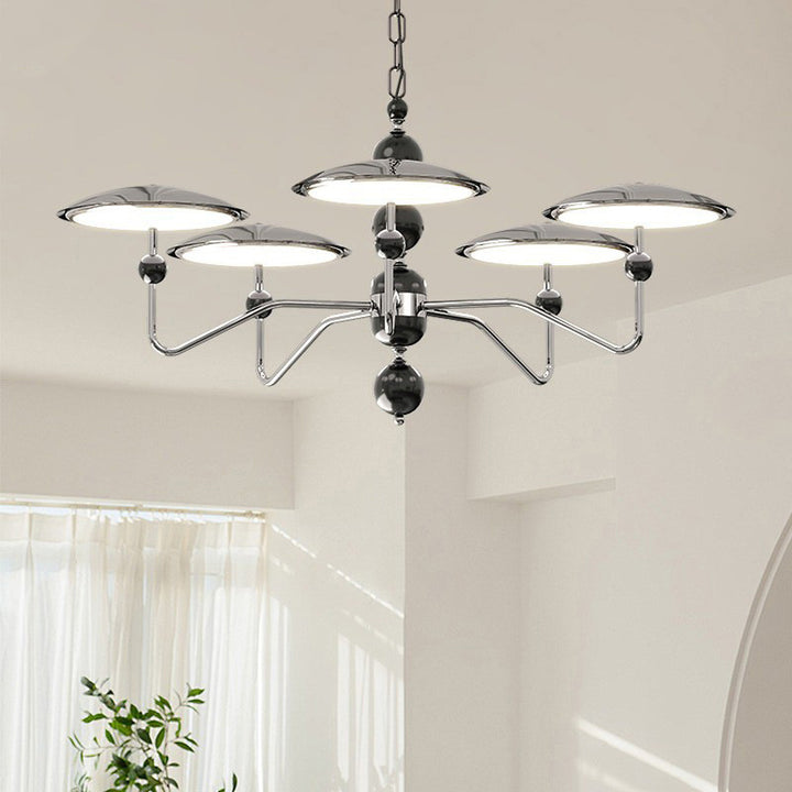 Zeitgenössische Retro Eisen Aluminium Acryl Sternspur Fliegende Untertasse LED Kronleuchter Für Wohnzimmer 
