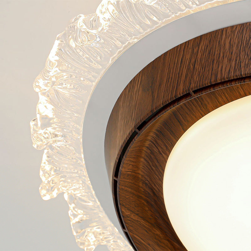 Contemporary Retro Hardware ABS PC Acrylic Round Lace LED Flush Mount Ceiling Fan Light For Bedroom