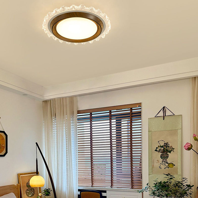 Contemporary Retro Hardware ABS PC Acrylic Round Lace LED Flush Mount Ceiling Fan Light For Bedroom