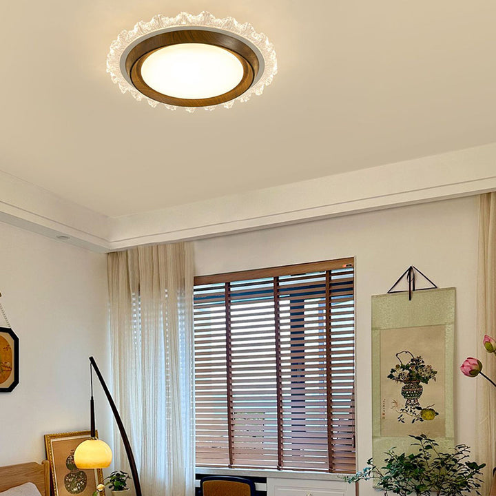 Contemporary Retro Hardware ABS PC Acrylic Round Lace LED Flush Mount Ceiling Fan Light For Bedroom