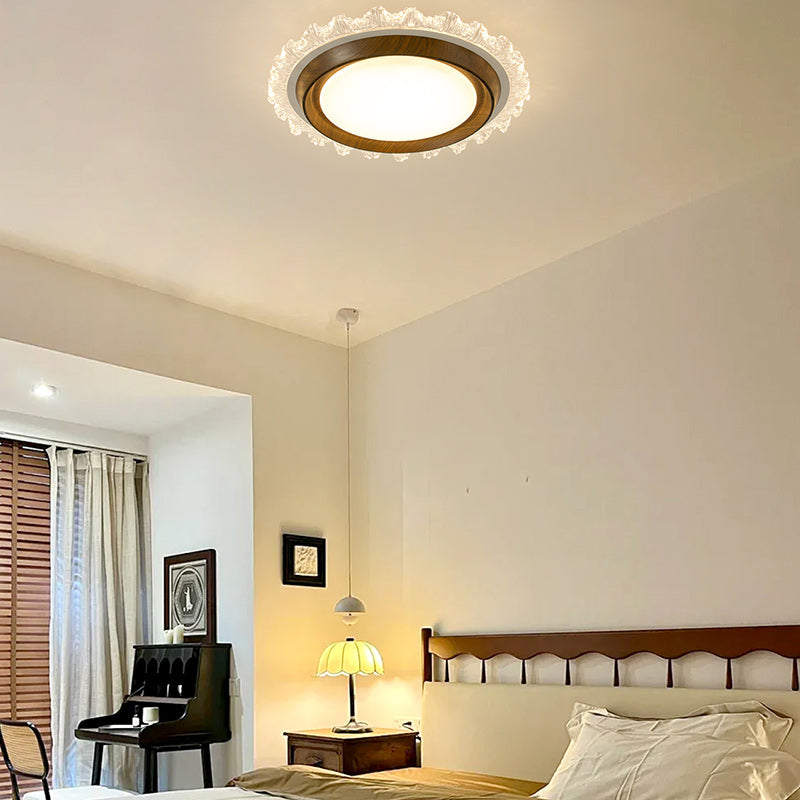 Contemporary Retro Hardware ABS PC Acrylic Round Lace LED Flush Mount Ceiling Fan Light For Bedroom