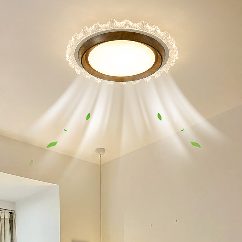 Contemporary Retro Hardware ABS PC Acrylic Round Lace LED Flush Mount Ceiling Fan Light For Bedroom