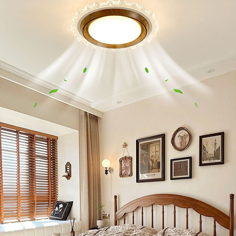 Contemporary Retro Hardware ABS PC Acrylic Round Lace LED Flush Mount Ceiling Fan Light For Bedroom