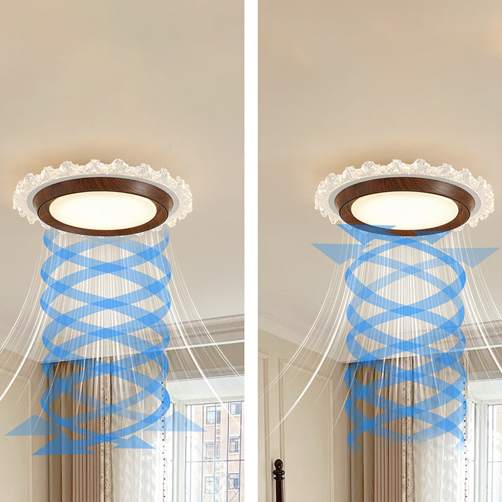 Contemporary Retro Hardware ABS PC Acrylic Round Lace LED Flush Mount Ceiling Fan Light For Bedroom