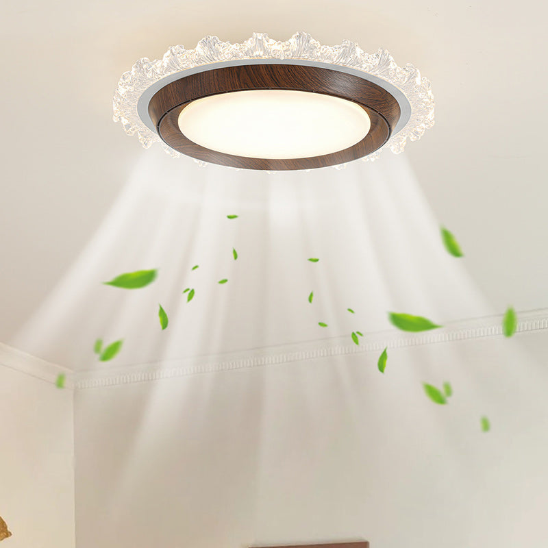 Contemporary Retro Hardware ABS PC Acrylic Round Lace LED Flush Mount Ceiling Fan Light For Bedroom