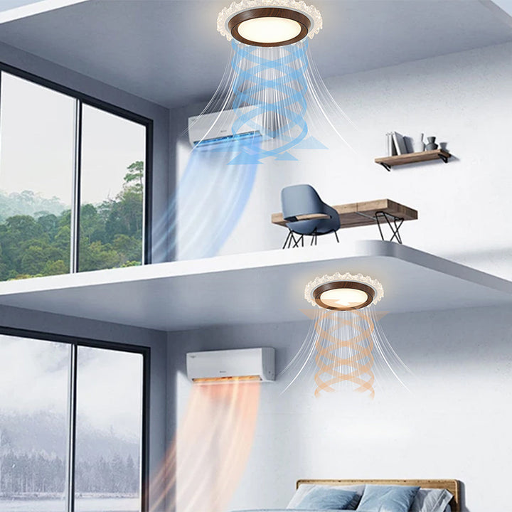 Contemporary Retro Hardware ABS PC Acrylic Round Lace LED Flush Mount Ceiling Fan Light For Bedroom