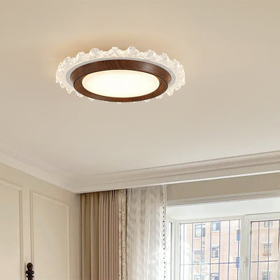 Contemporary Retro Hardware ABS PC Acrylic Round Lace LED Flush Mount Ceiling Fan Light For Bedroom