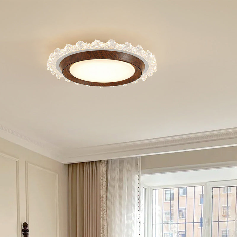 Contemporary Retro Hardware ABS PC Acrylic Round Lace LED Flush Mount Ceiling Fan Light For Bedroom