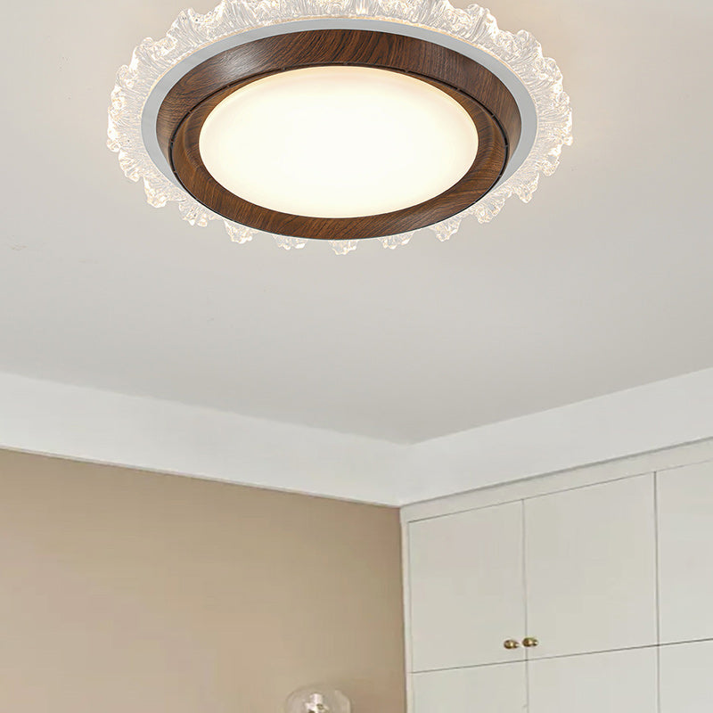 Contemporary Retro Hardware ABS PC Acrylic Round Lace LED Flush Mount Ceiling Fan Light For Bedroom