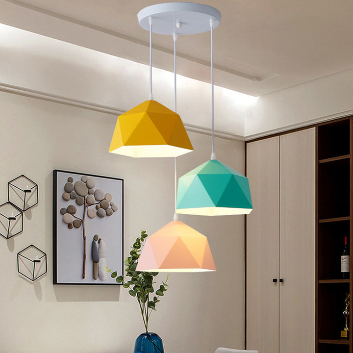 Suspension Contemporaine Scandinave en Fer Géométrique Polygone Losange 1-Lumière pour Salle à Manger 