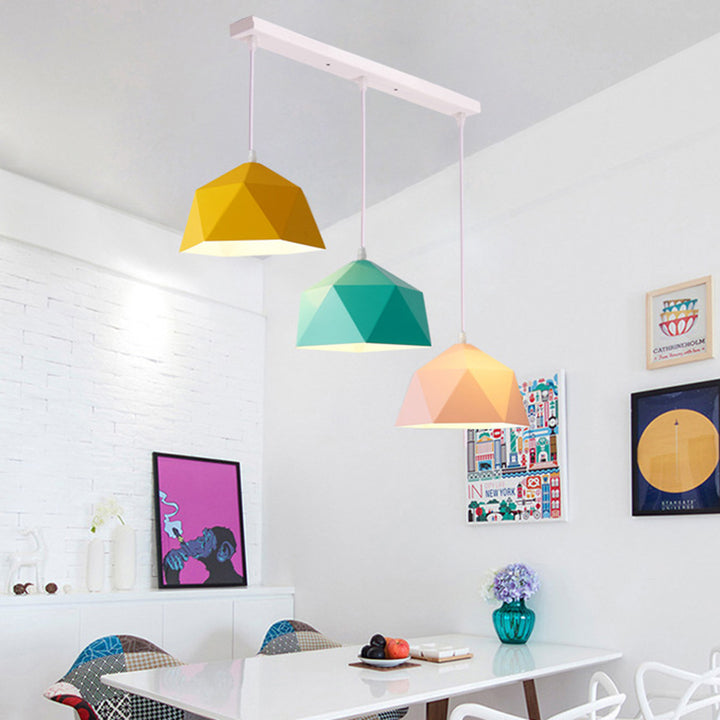 Suspension Contemporaine Scandinave en Fer Géométrique Polygone Losange 1-Lumière pour Salle à Manger 