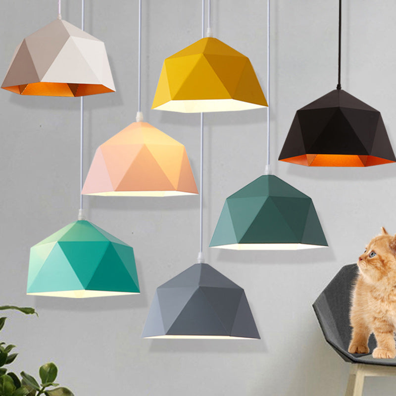 Suspension Contemporaine Scandinave en Fer Géométrique Polygone Losange 1-Lumière pour Salle à Manger 